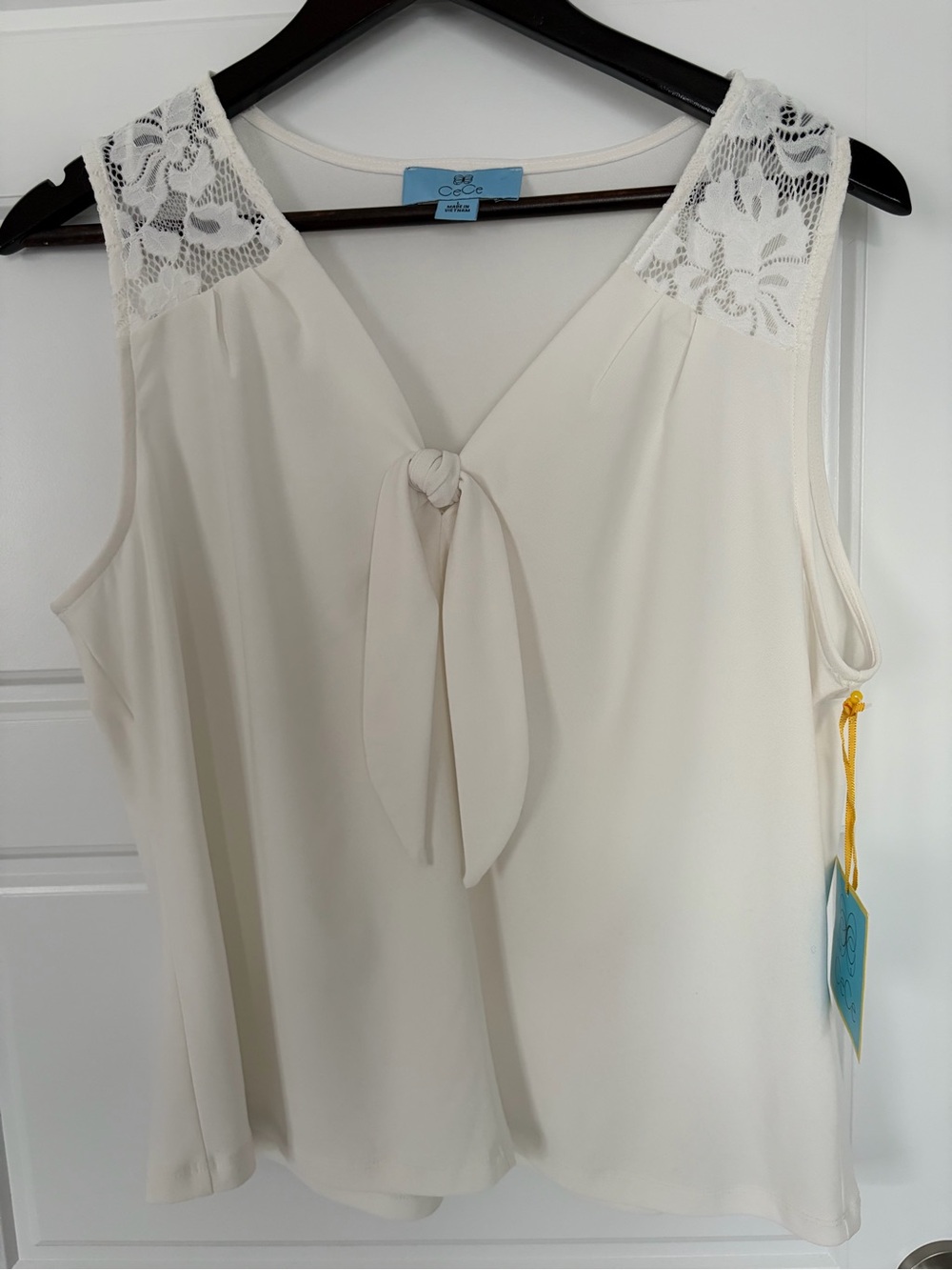 CeCe Cream Lace-Shoulder Tie-Front Tank Top NWT